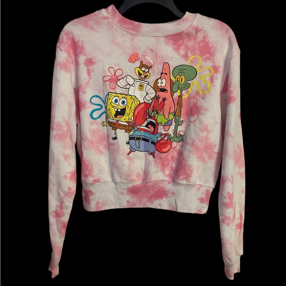 NICKELODEON SPONGEBOB CROPPED TIE DYE SWEATSHIRT S EUC